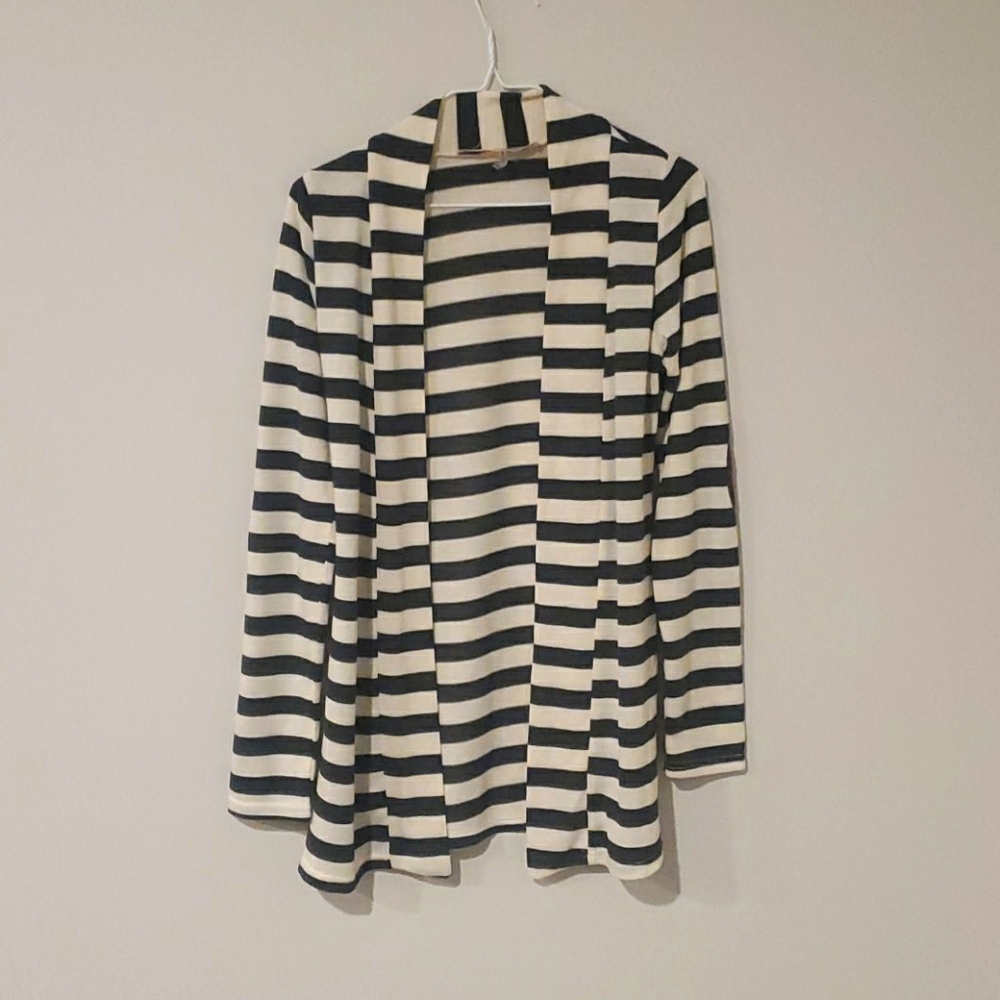 Grey and Cream Striped Cardigan